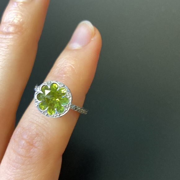 Cathy Waterman Platinum Pave Diamond Green Peridot Flower Ring Size 4.75 - Picture 11 of 13